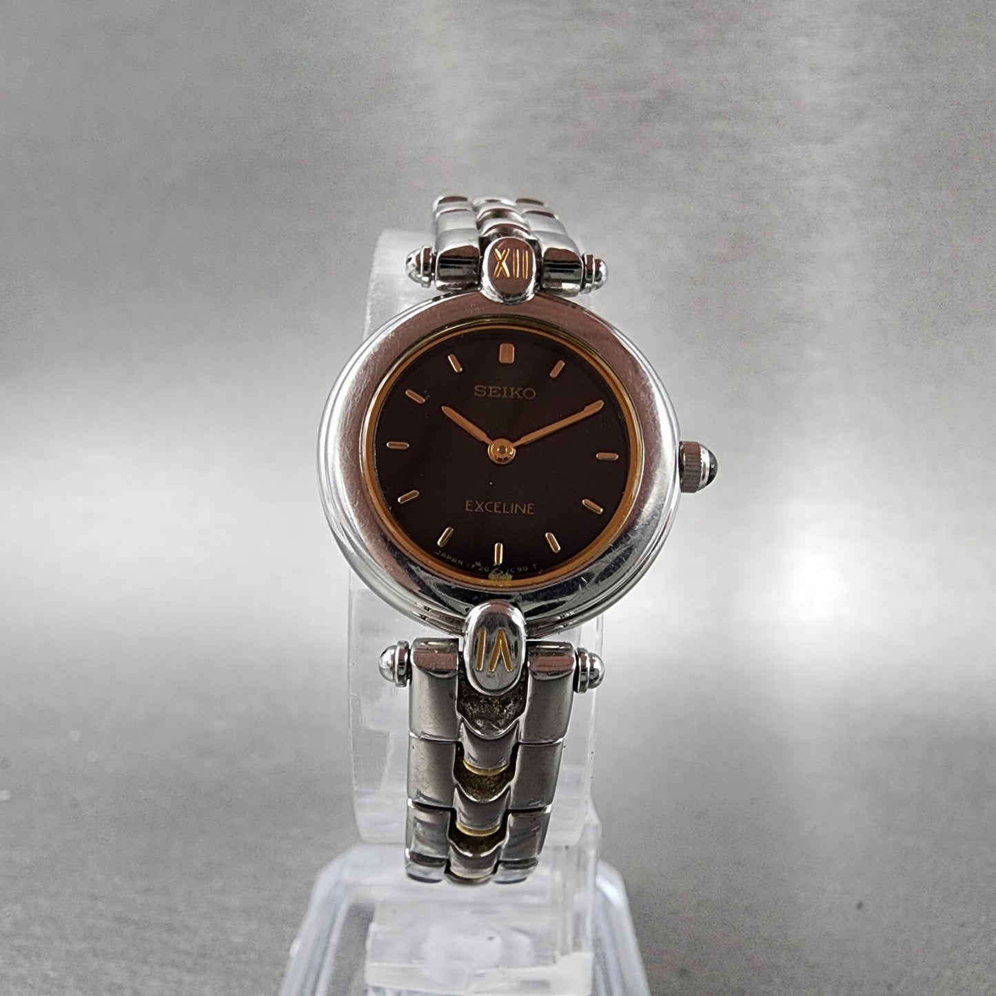 Seiko Exceline  Watch Women 20mm Black Dial Two Tone Round 1f200d0a New Batt5