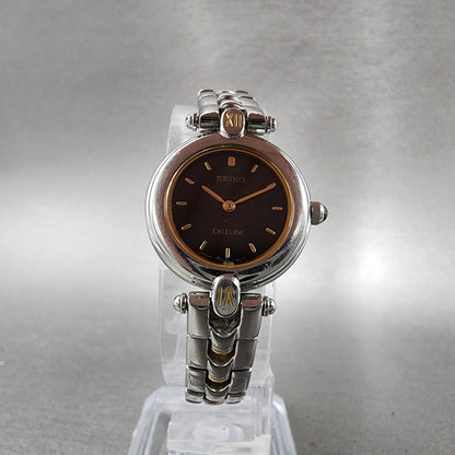 Seiko Exceline  Watch Women 20mm Black Dial Two Tone Round 1f200d0a New Batt5