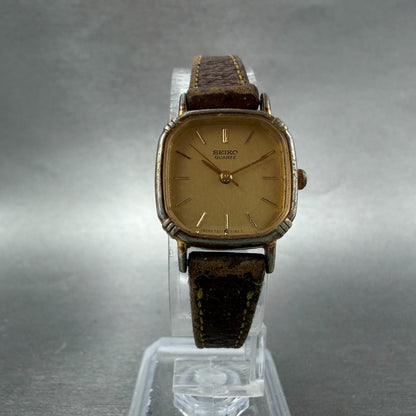 Seiko Watch Women 20mm Champagne Dial Gold Tone Square 7321-5070 New Battery GH65