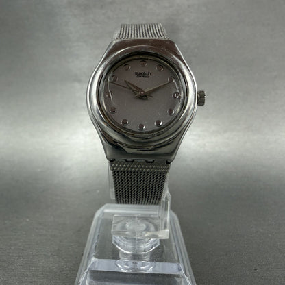Swatch Irony Libertine Watch Women 24mm Silver Dial Steel Mesh Band New BatteryA5