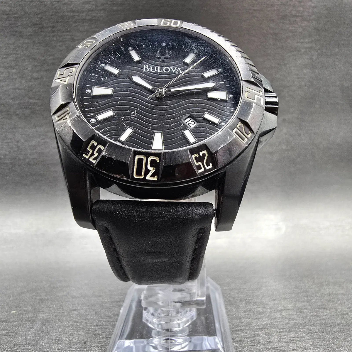 Bulova Dive Watch Men 43mm Black Dial Black Date Round 65B120 New Battery5