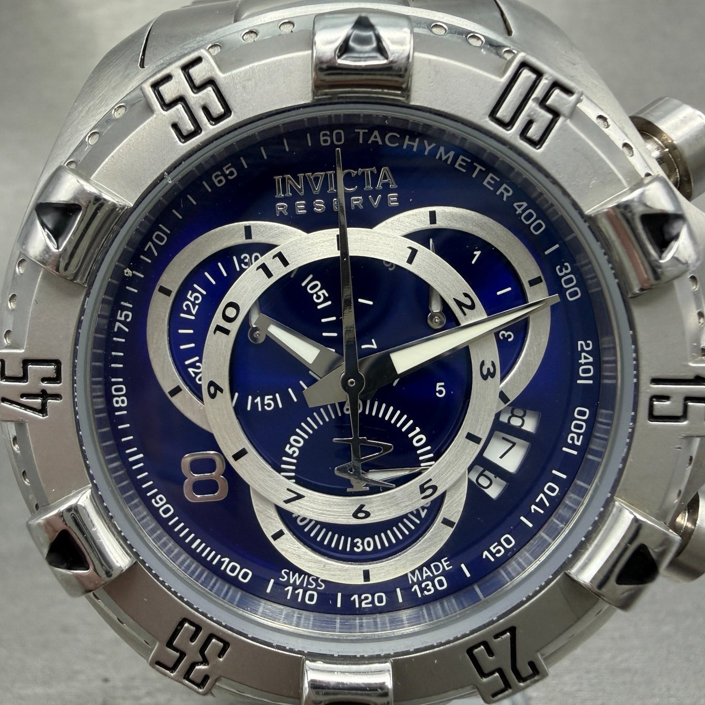 Invicta Reserve Chronograph Watch Men 52mm Blue Dial Steel Date 5526 New Battery1