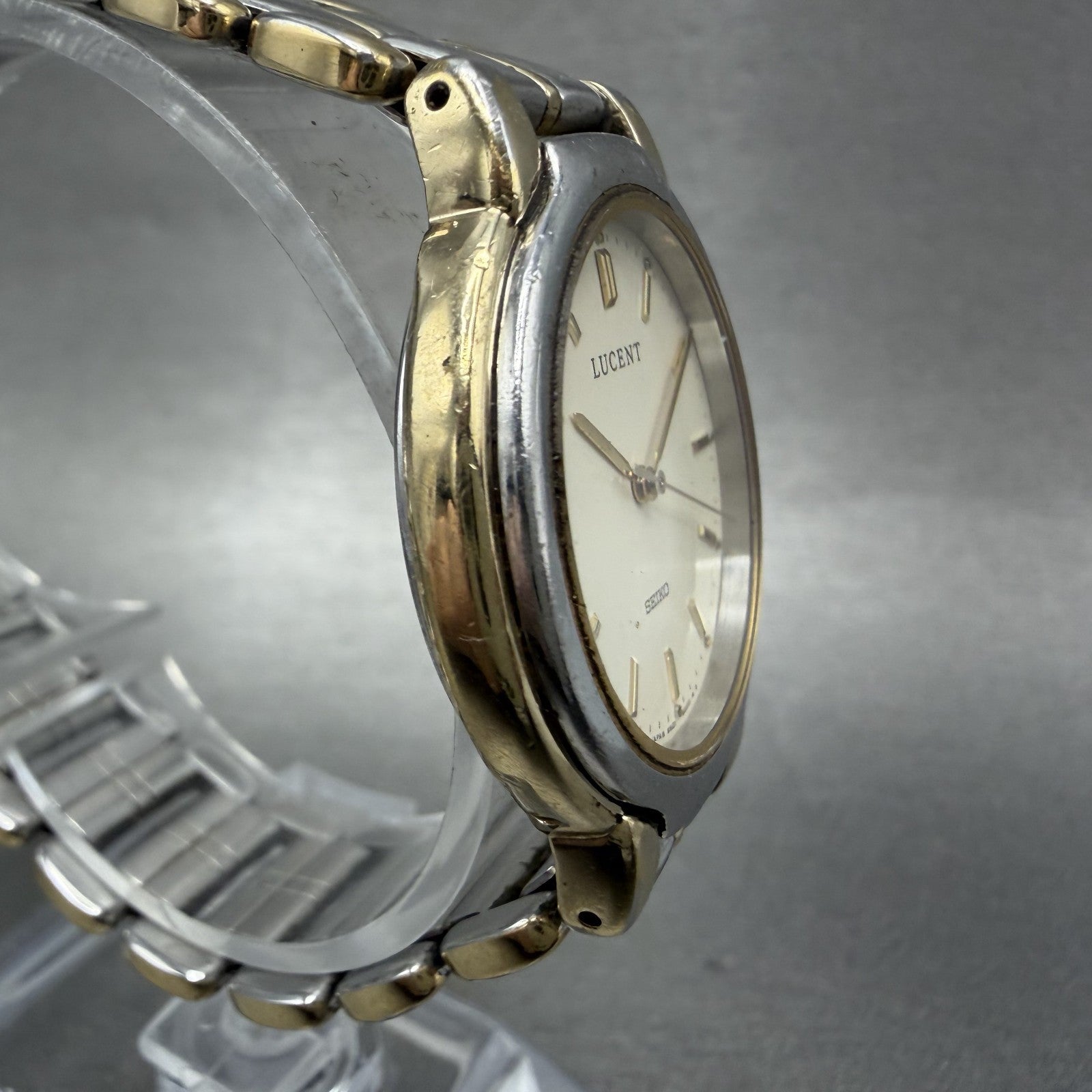 Seiko Lucent Watch Men 32mm Cream Dial Two Tone Round 8n216000 New Battery3