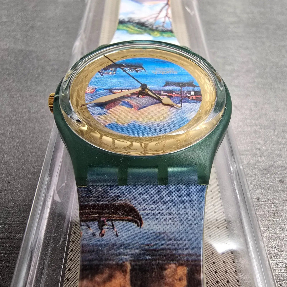 Swatch Sole Mio Watch Men 34mm Blue Dial Green Case GM124 New Battery NOS5