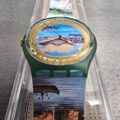 Swatch Sole Mio Watch Men 34mm Blue Dial Green Case GM124 New Battery NOS5