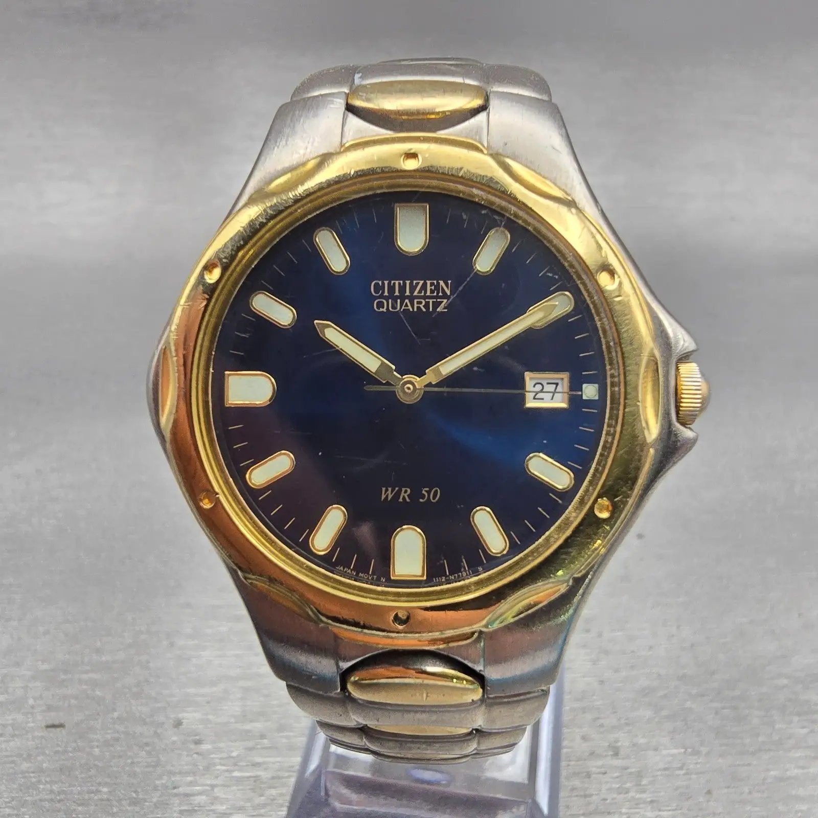 Citizen Watch Men 36mm Blue Dial Two Tone Date Round 1112-S68334 New Battery0
