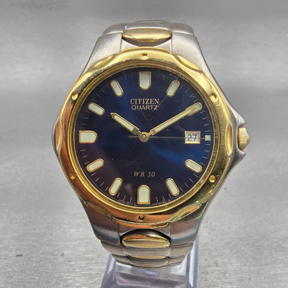 Citizen Watch Men 36mm Blue Dial Two Tone Date Round 1112-S68334 New Battery0