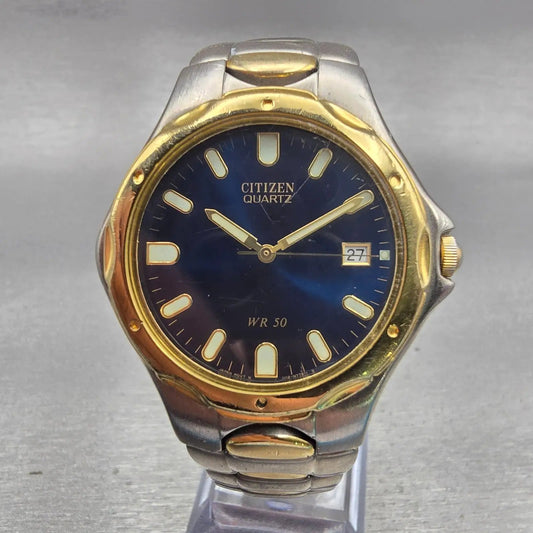Citizen Watch Men 36mm Blue Dial Two Tone Date Round 1112-S68334 New Battery0