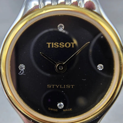 Tissot Stylist Watch Women 23mm Black Dial Two Tone Round V232 New Battery1