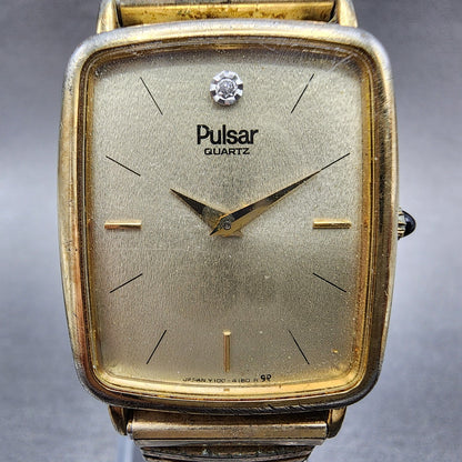 Pulsar Tank Watch Men 26mm Champange Dial Gold Tone Rectangle Y100-5869 PARTS