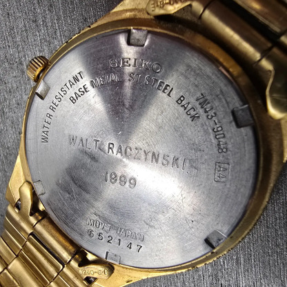 Seiko Watch Men 36mm Luminous Dial Gold Tone Daydate Round 7N43-9048 New Battery10