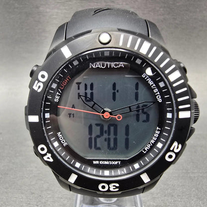 Nautica Dive Watch Men 44mm Black Analog Digital Alarm Chronograph New Battery0