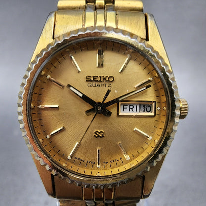 Seiko SQ Watch Women 24mm Gold Dial Gold Tone Daydate 24mm Round New Battery NBG1