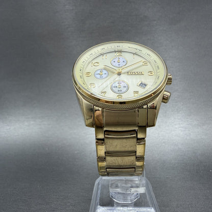 Fossil Chronograph Watch Women 40mm Champagne Dial Gold Tone Date Round New Batt5