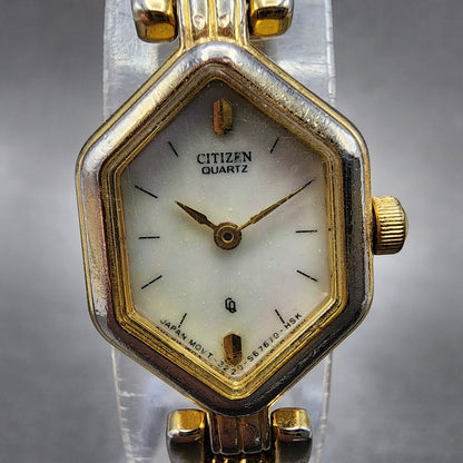 Citizen Watch Women 17mm MOP Dial Two Tone Hexagon 3220-s24442 New Battery
