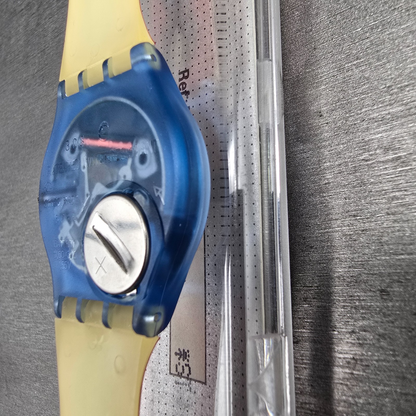 Swatch Paella Watch Men 34mm Orange Dial Blue Case GN129 New Battery NOS11