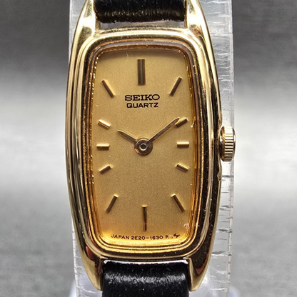 Seiko Watch Women 13mm Gold Dial Gold Tone Rectangle 2E20-6300 New Battery1