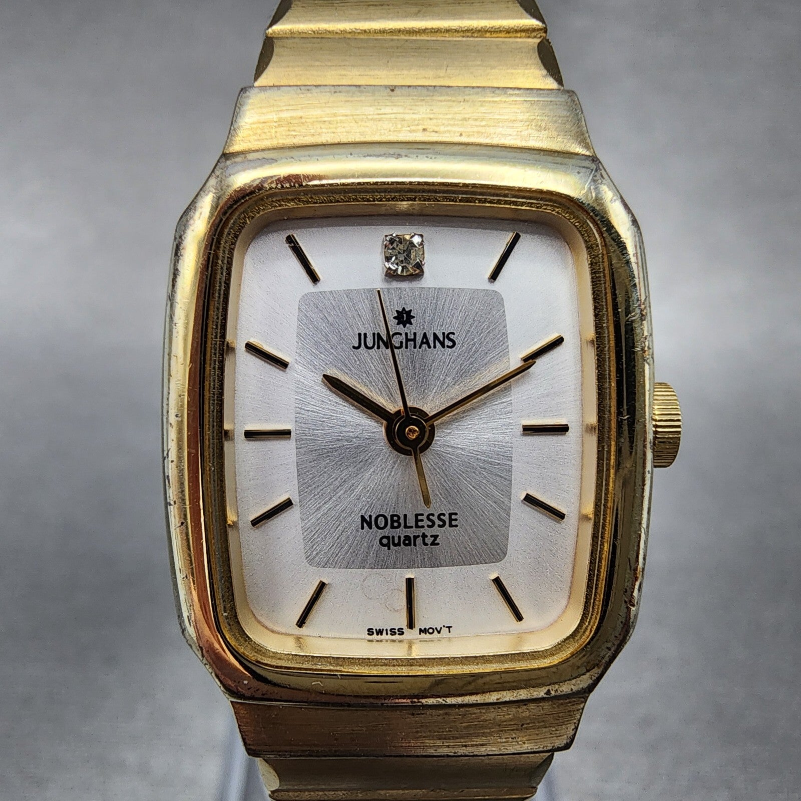 Junghans Noblesse Watch Women 19mm White Dial Gold Tone Rectangle New Battery1