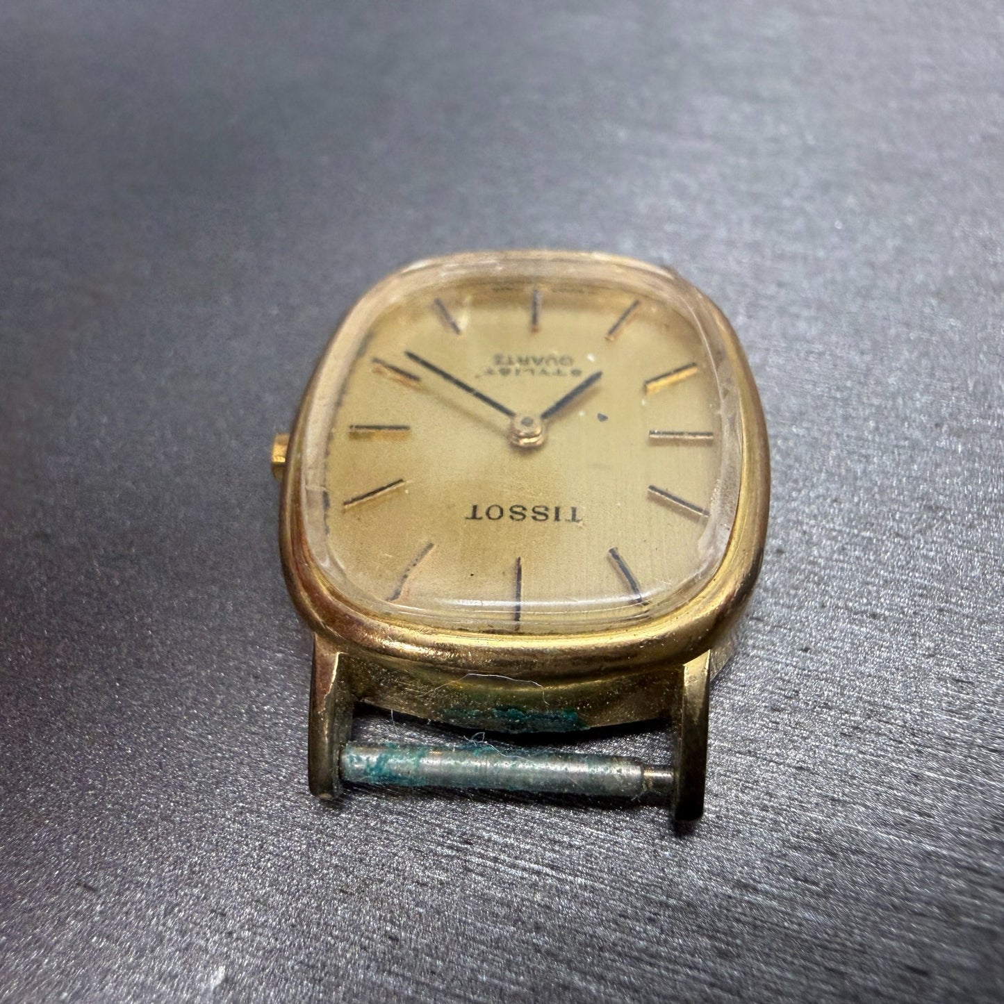 Tissot Stylist Tank Watch Women 22mm Gold Dial Gold Tone Rectangle VTG PARTS5