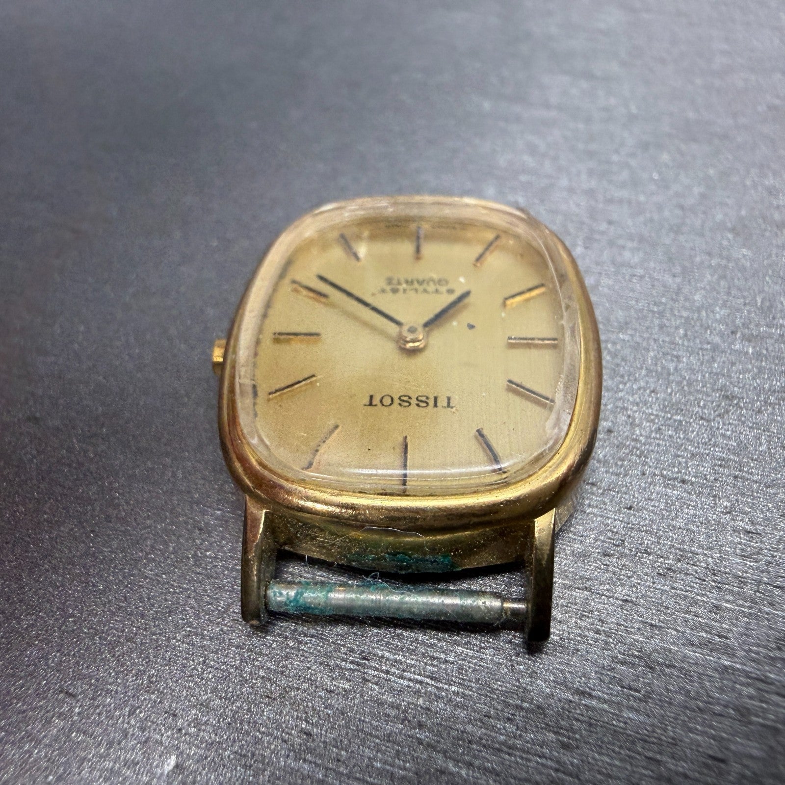 Tissot Stylist Tank Watch Women 22mm Gold Dial Gold Tone Rectangle VTG PARTS5