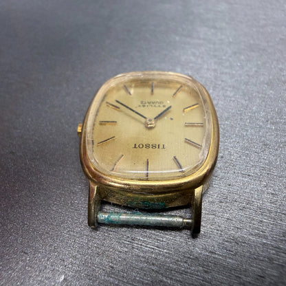 Tissot Stylist Tank Watch Women 22mm Gold Dial Gold Tone Rectangle VTG PARTS5