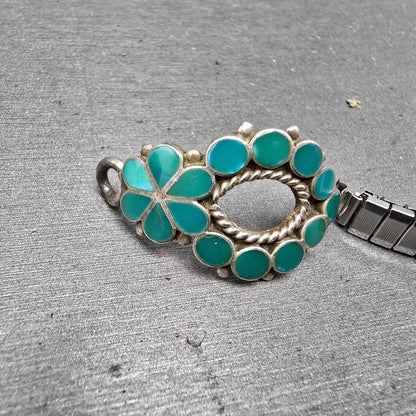 Navajo Silver Watch Band Tips Turquoise Vintage Loops Women Blue Green1