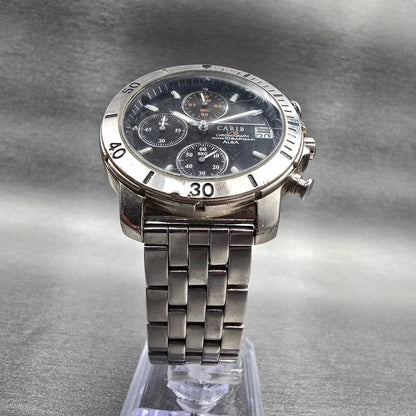 Alba Carib Chronograph Watch Men 38mm Black Dial Silver Tone V657-6000 New Batt5