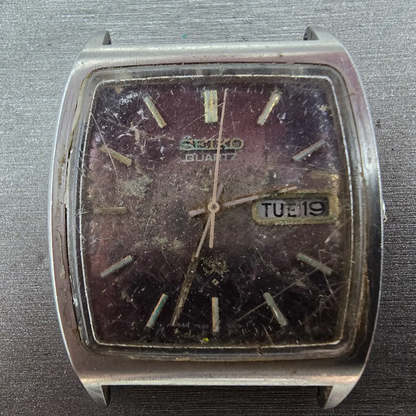 Seiko SQ Watch Men 34mm Purple Dial Silver Tone Daydate 7546-5019 PARTS Vintage2