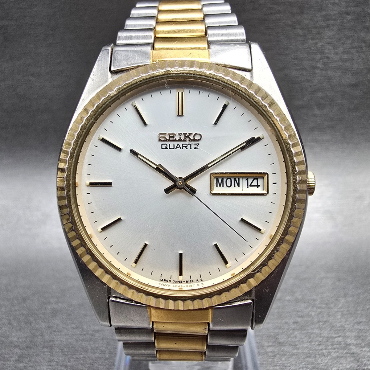 Seiko President Watch Men 36mm Silver Dial Two Tone Daydate 7N43-8110 New Batt K0