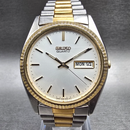 Seiko President Watch Men 36mm Silver Dial Two Tone Daydate 7N43-8110 New Batt K0