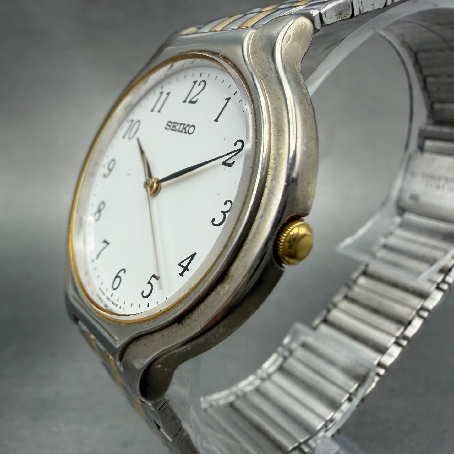 Seiko Watch Men 34mm White Dial Two Tone Round 7N01-6G90 New Battery Vintage2