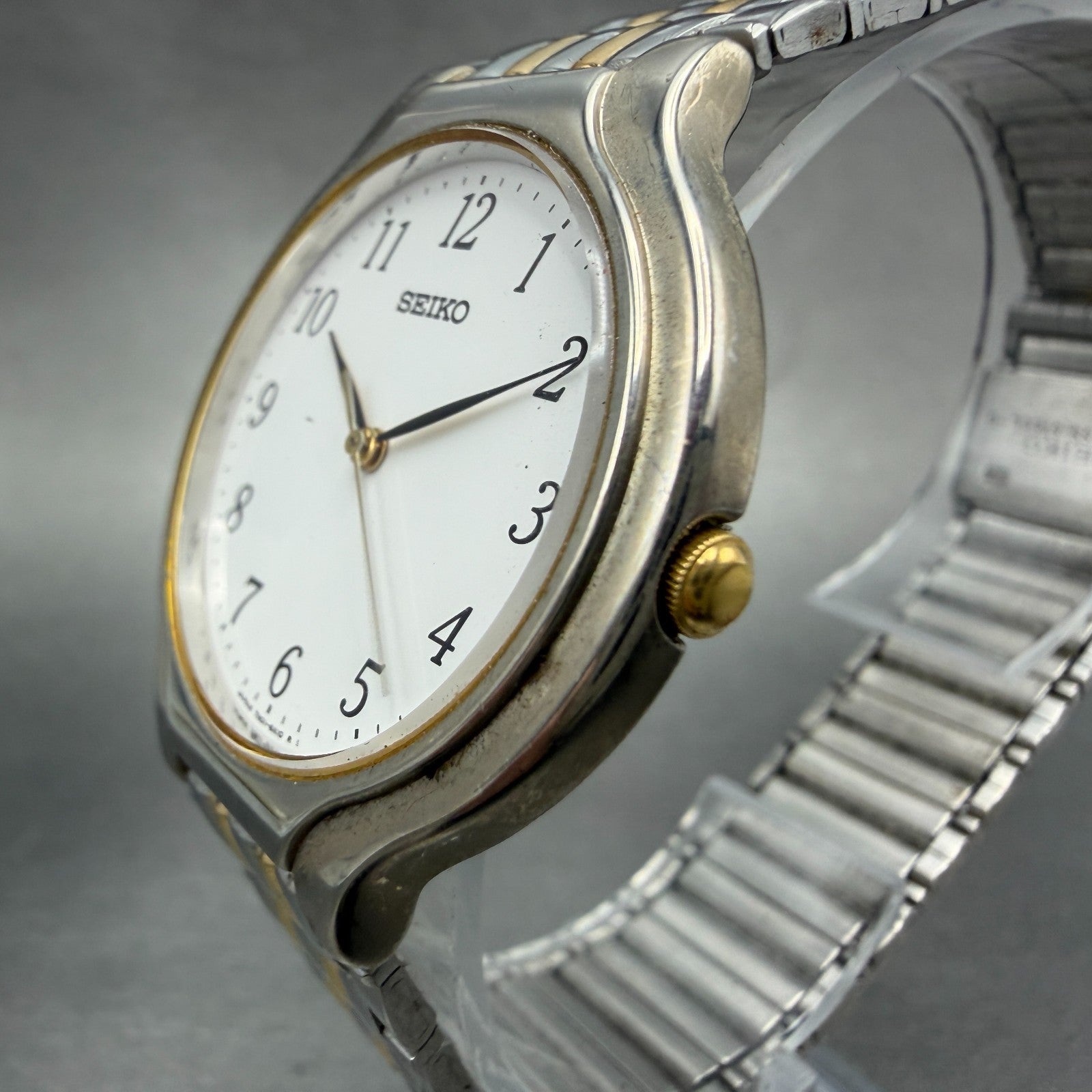 Seiko Watch Men 34mm White Dial Two Tone Round 7N01-6G90 New Battery Vintage2