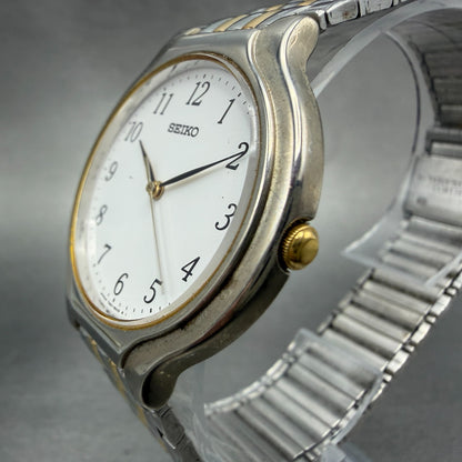 Seiko Watch Men 34mm White Dial Two Tone Round 7N01-6G90 New Battery Vintage2