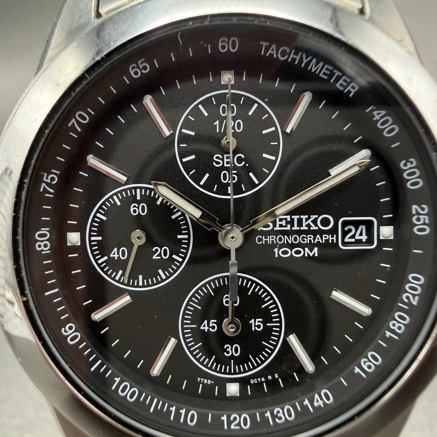 Seiko Chronograph Watch Men 39mm Black Dial Silver Tone Date 7T92-0CW0 New Batt41