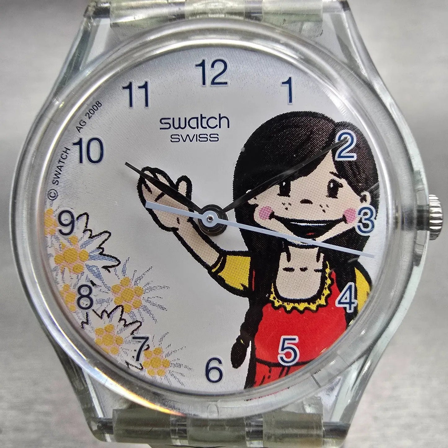 Swatch SWISS GIRL Watch Unisex White Dial Clear Case Round SKZ123 New Battery1