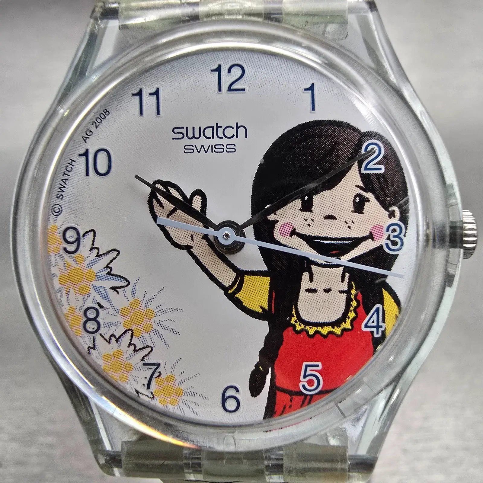 Swatch SWISS GIRL Watch Unisex White Dial Clear Case Round SKZ123 New Battery1