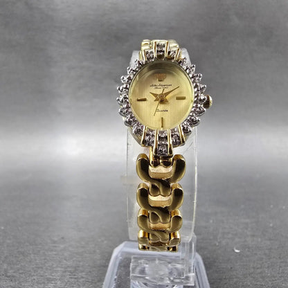 Jules Jurgenson Watch Women 17mm Champagne Dial Gold Oval Gem Set Bezel New Batt5