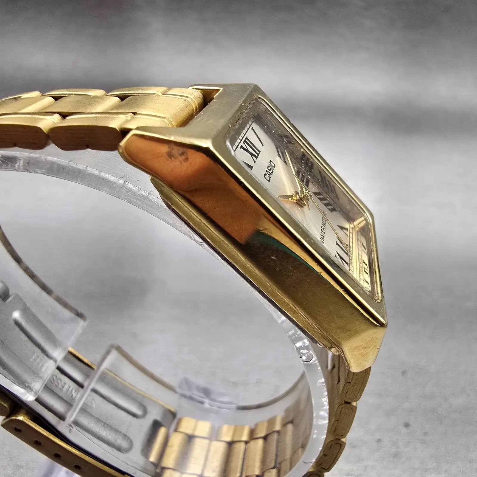Casio Tank Watch Women 22mm Silver Dial Gold Tone Rectangle LTP-V007 New Battery3