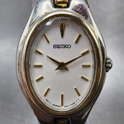 Seiko Watch Women 20mm White Dial Two Tone Oval 1n006F80 New Battery Vintage1