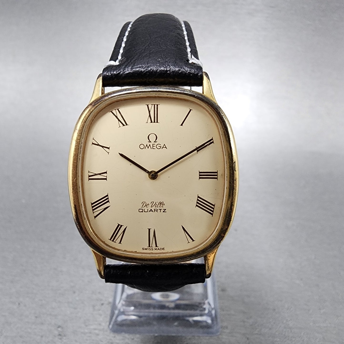 Omega De Ville Tank Watch Men 30mm Cream Dial Gold Plated 191.0132 New Batttery0