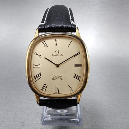 Omega De Ville Tank Watch Men 30mm Cream Dial Gold Plated 191.0132 New Batttery0