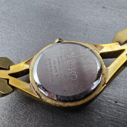 Seiko Solar Watch Women 23mm Gold Dial Gold Round Crystal Bezel V115-0AP0 Runs9