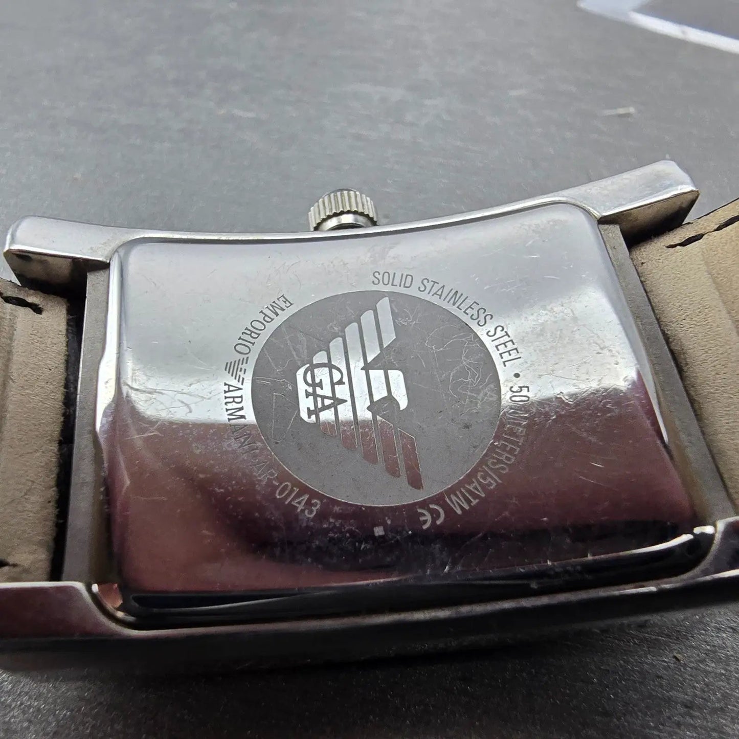 Emporio Armani Tank Watch Men 31mm Black Dial Steel Small Seconds New Battery LT9