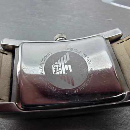 Emporio Armani Tank Watch Men 31mm Black Dial Steel Small Seconds New Battery LT9