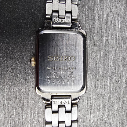 Seiko Tank Watch Women 16mm White Dial Two Tone Rectangle 1N01-0FH0 New Batt10
