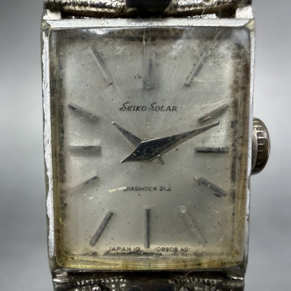 Seiko Solar Watch Women 15mm Silver Dial Silver Tone Manual Tank 10-3160 Runs1