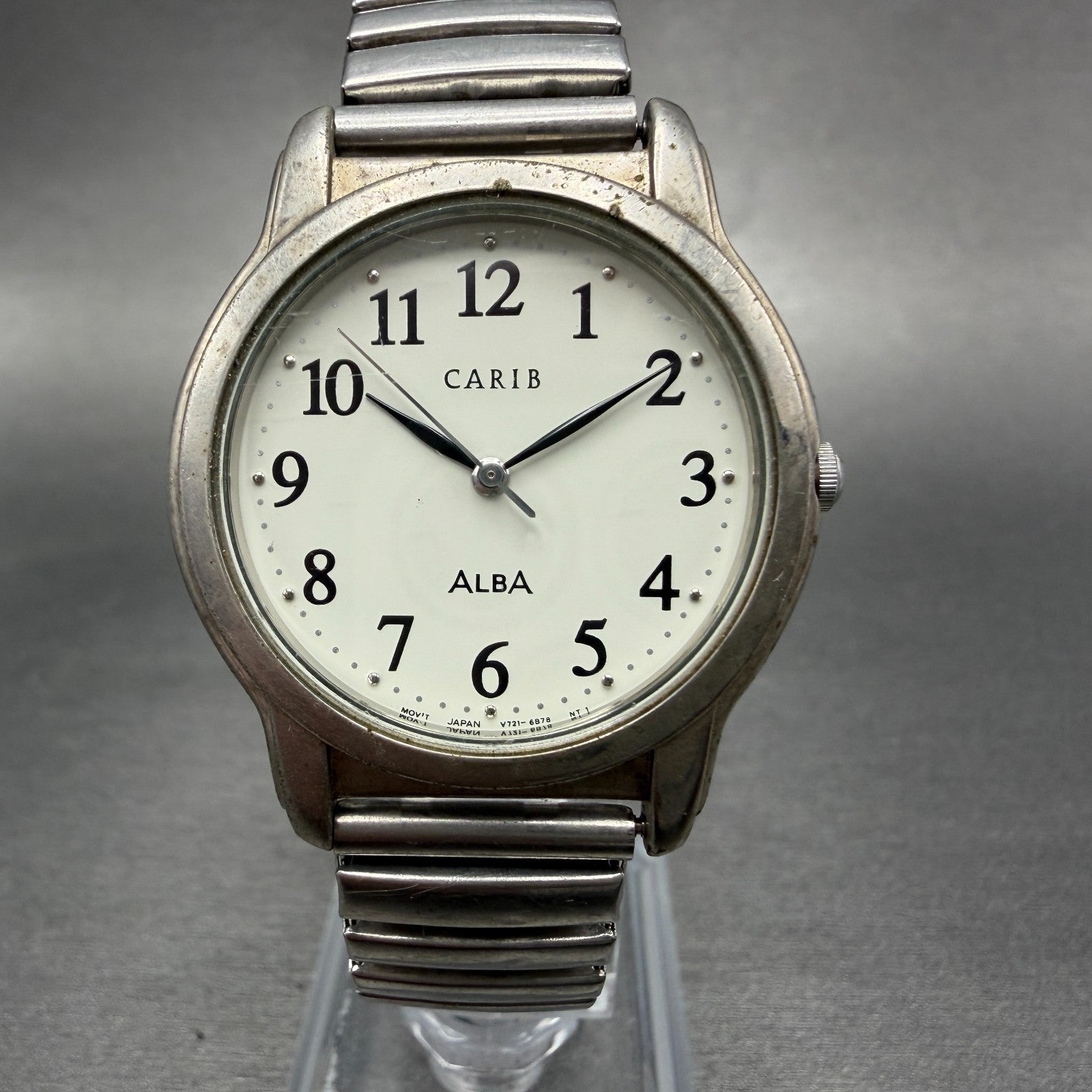 Seiko Alba Carib Watch Unisex 33mm White Dial Silver Tone Round V721-6A80 NewBat0