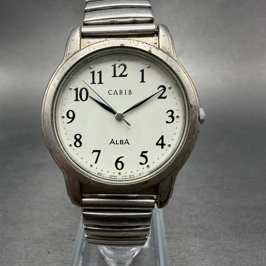 Seiko Alba Carib Watch Unisex 33mm White Dial Silver Tone Round V721-6A80 NewBat0