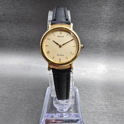 Seiko Exceline Watch Women 23mm Champagne Dial Gold Tone Round 7320-0370 New Bat5