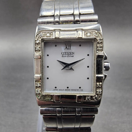 Citizen Eco-Drive Tank Watch Women 20mm White Dial Silver B023-S001439 Runs0